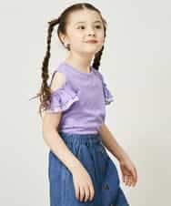 KJKGP09019 a.v.v KIDS(アー・ヴェ・ヴェ) [100-130]袖フリルオフショルダーTシャツ ミント