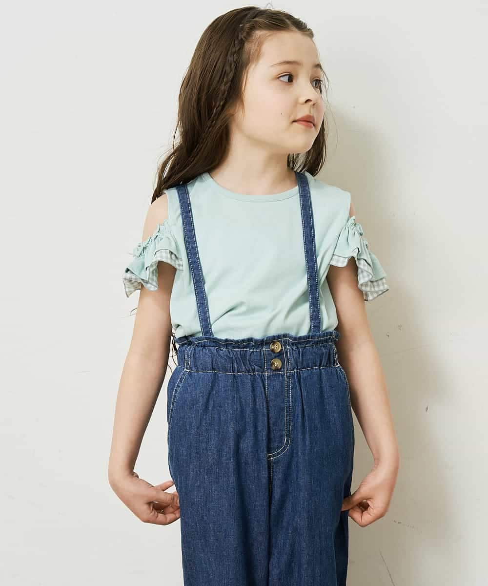 KJKGP09019 a.v.v KIDS(アー・ヴェ・ヴェ) [100-130]袖フリルオフショルダーTシャツ ミント