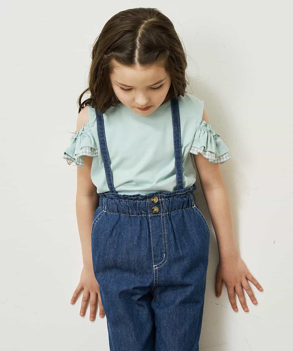 KJKGP09019 a.v.v KIDS(アー・ヴェ・ヴェ) [100-130]袖フリルオフショルダーTシャツ ミント