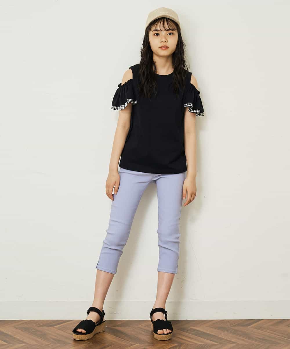 KJKGP09019 a.v.v KIDS(アー・ヴェ・ヴェ) [100-130]袖フリルオフショルダーTシャツ ミント