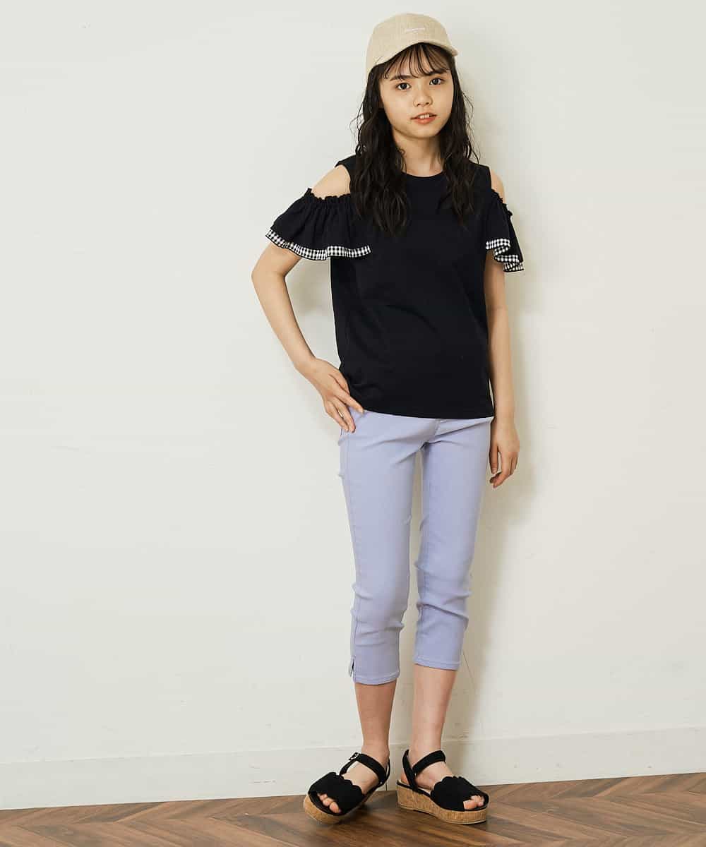 KJKGP09019 a.v.v KIDS(アー・ヴェ・ヴェ) [100-130]袖フリルオフショルダーTシャツ ミント