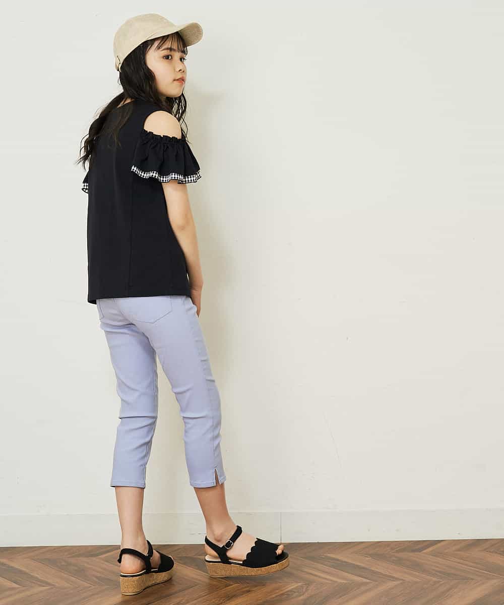KJKGP09019 a.v.v KIDS(アー・ヴェ・ヴェ) [100-130]袖フリルオフショルダーTシャツ ミント