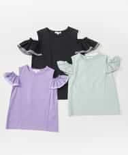 KJKGP09019 a.v.v KIDS(アー・ヴェ・ヴェ) [100-130]袖フリルオフショルダーTシャツ ラベンダー