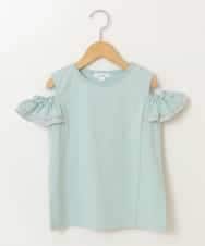 KJKGP09019 a.v.v KIDS(アー・ヴェ・ヴェ) [100-130]袖フリルオフショルダーTシャツ ミント
