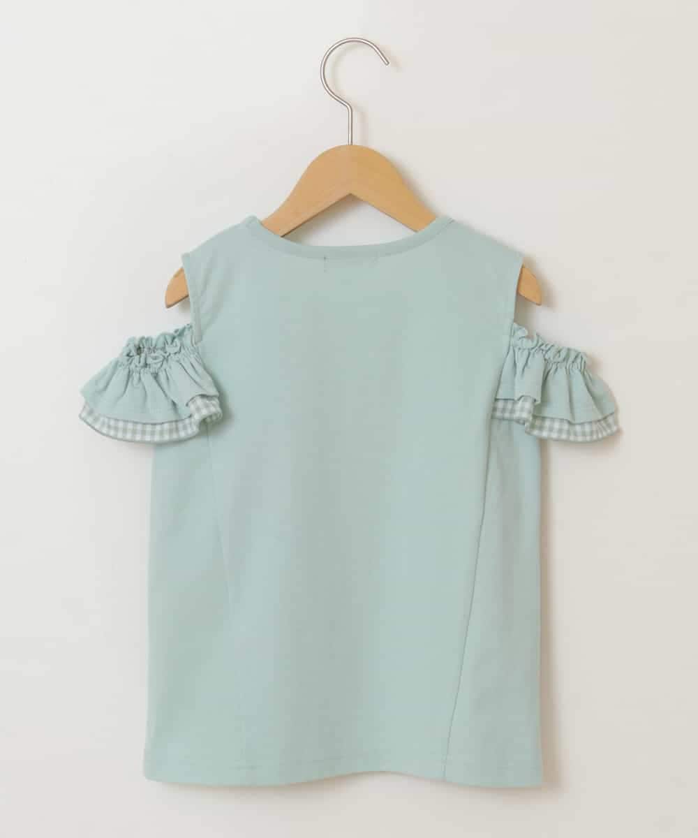 KJKGP09019 a.v.v KIDS(アー・ヴェ・ヴェ) [100-130]袖フリルオフショルダーTシャツ ミント