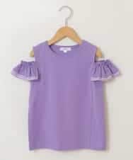 KJKGP09019 a.v.v KIDS(アー・ヴェ・ヴェ) [100-130]袖フリルオフショルダーTシャツ ラベンダー