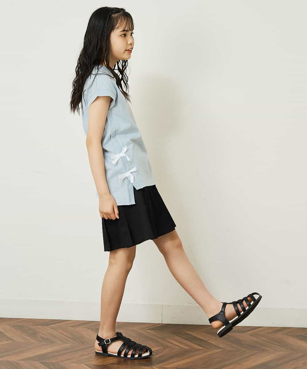 KJKGP11019 a.v.v KIDS(アー・ヴェ・ヴェ) [100-130]【毛玉になりにくい】サイドリボン半袖Tシャツ パープルボーダー