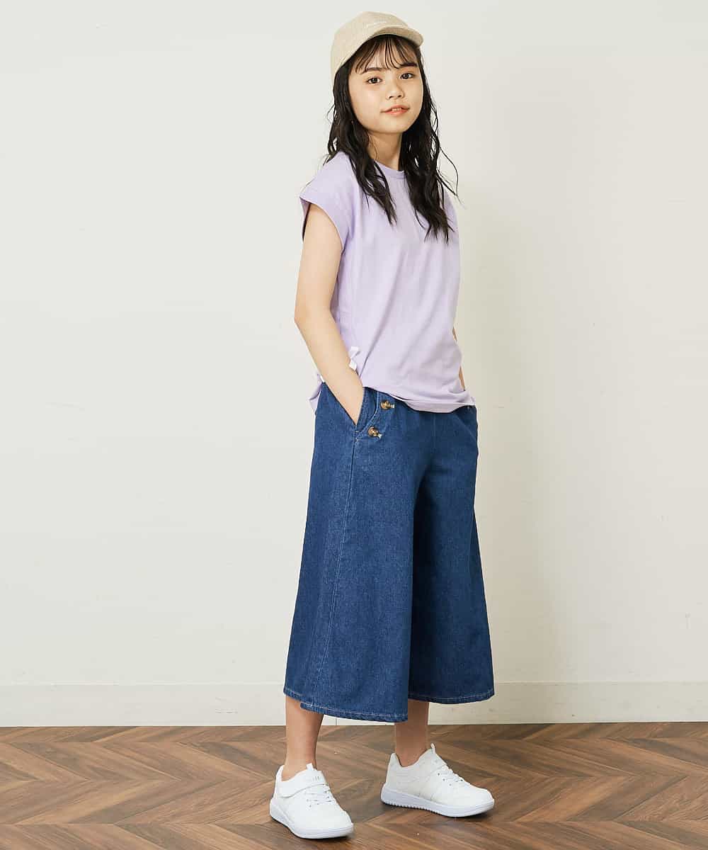 KJKGP11019 a.v.v KIDS(アー・ヴェ・ヴェ) [100-130]【毛玉になりにくい】サイドリボン半袖Tシャツ パープルボーダー