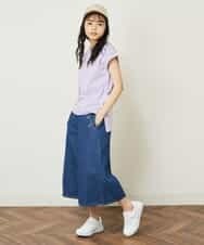KJKGP11019 a.v.v KIDS(アー・ヴェ・ヴェ) [100-130]【毛玉になりにくい】サイドリボン半袖Tシャツ パープルボーダー