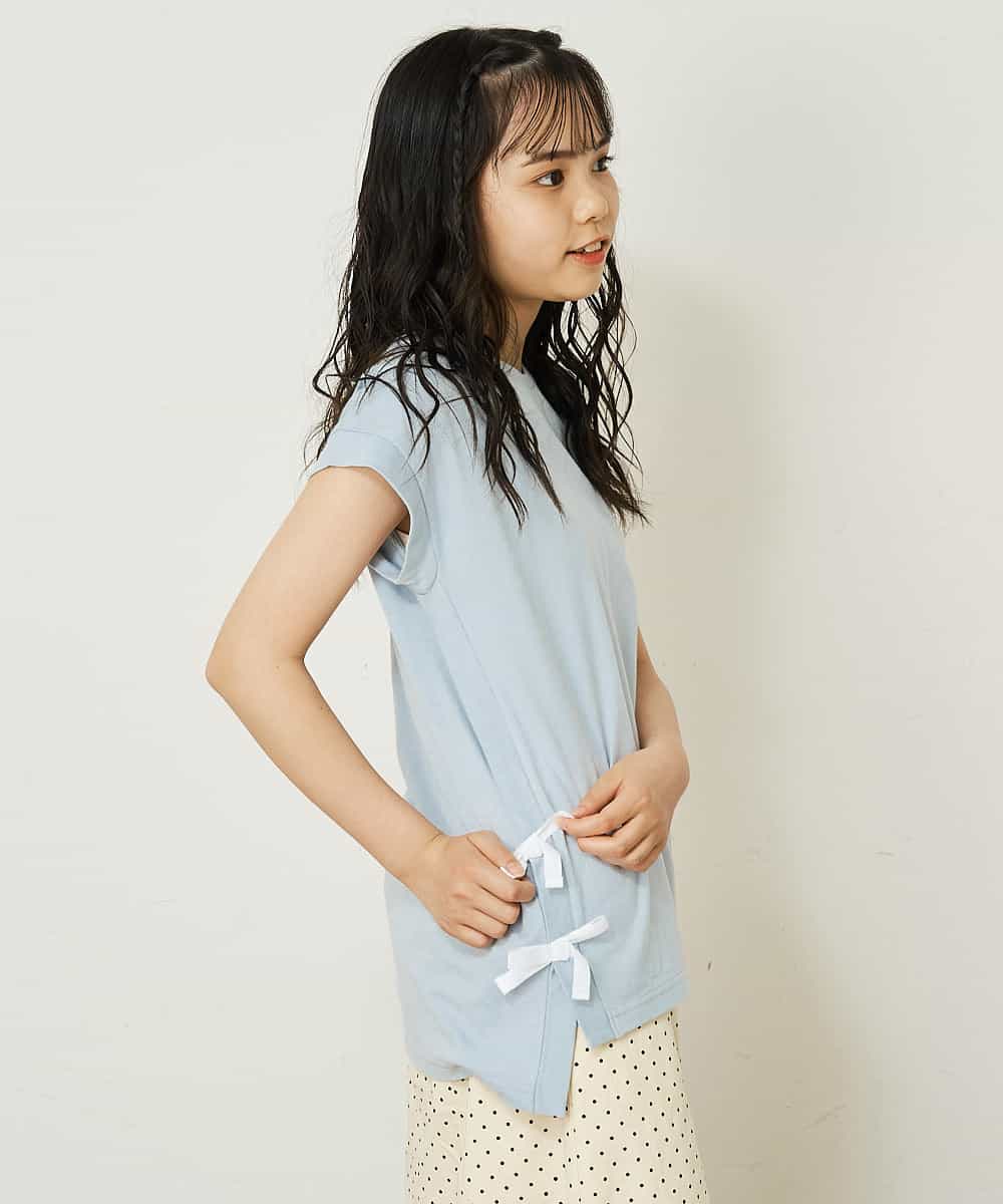 KJKGP11019 a.v.v KIDS(アー・ヴェ・ヴェ) [100-130]【毛玉になりにくい】サイドリボン半袖Tシャツ パープルボーダー
