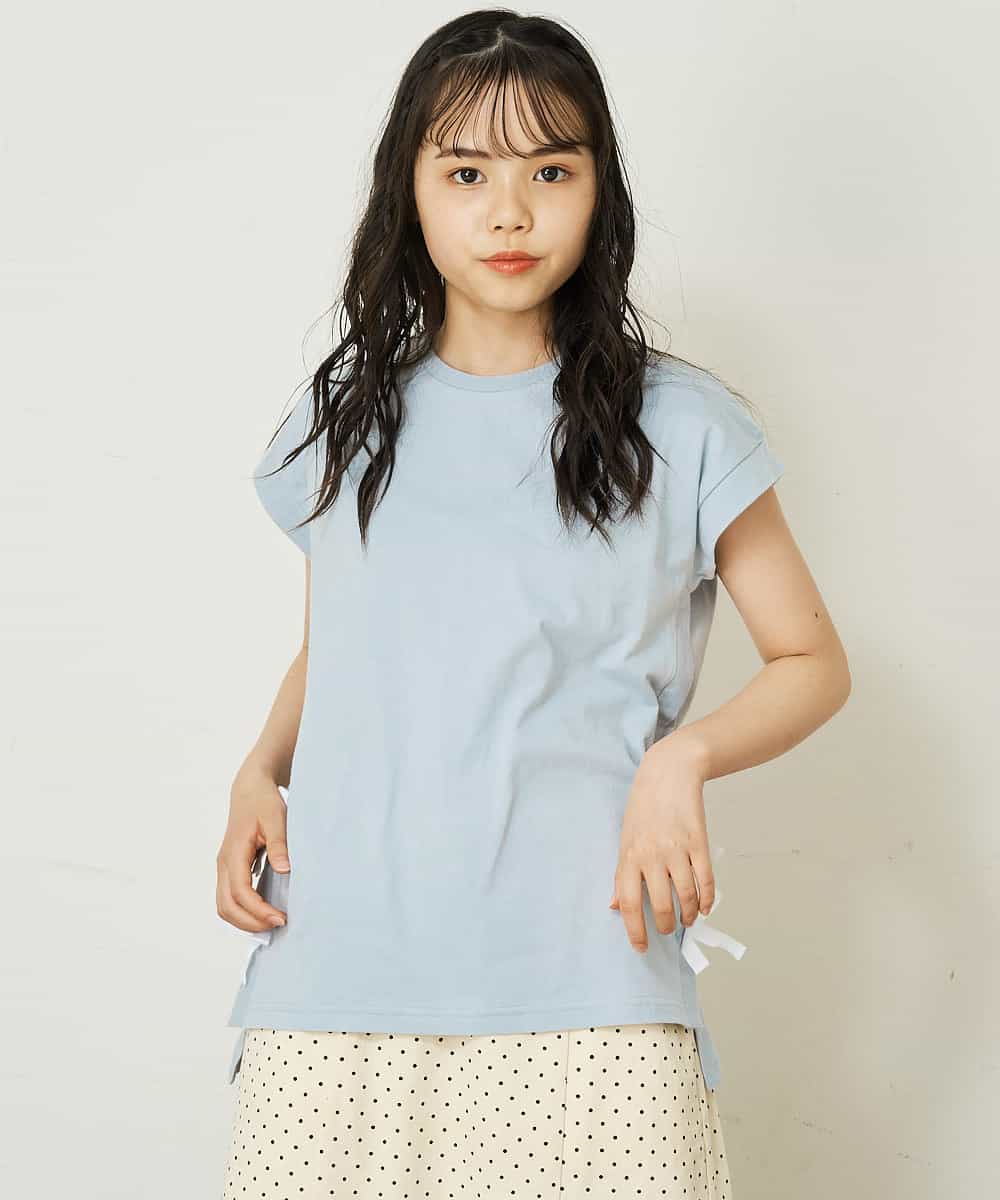 KJKGP11019 a.v.v KIDS(アー・ヴェ・ヴェ) [100-130]【毛玉になりにくい】サイドリボン半袖Tシャツ パープルボーダー