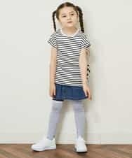 KJKGP11019 a.v.v KIDS(アー・ヴェ・ヴェ) [100-130]【毛玉になりにくい】サイドリボン半袖Tシャツ パープルボーダー