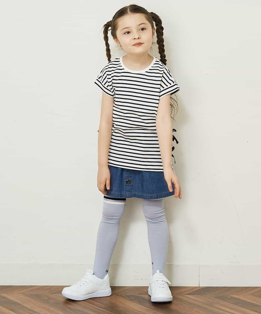 KJKGP11019 a.v.v KIDS(アー・ヴェ・ヴェ) [100-130]【毛玉になりにくい】サイドリボン半袖Tシャツ パープルボーダー
