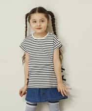 KJKGP11019 a.v.v KIDS(アー・ヴェ・ヴェ) [100-130]【毛玉になりにくい】サイドリボン半袖Tシャツ パープルボーダー