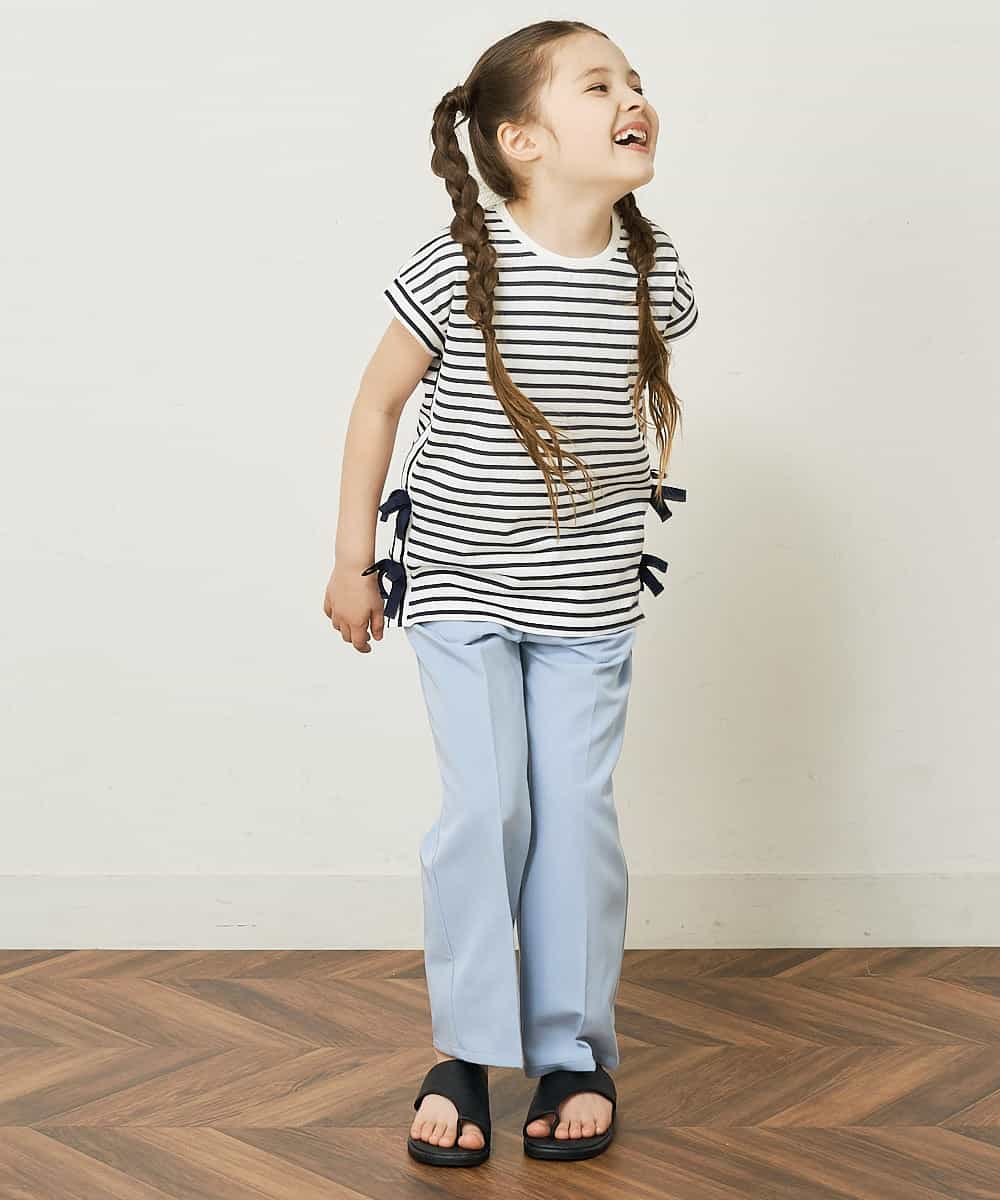 KJKGP11019 a.v.v KIDS(アー・ヴェ・ヴェ) [100-130]【毛玉になりにくい】サイドリボン半袖Tシャツ パープルボーダー