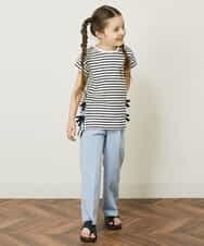 KJKGP11019 a.v.v KIDS(アー・ヴェ・ヴェ) [100-130]【毛玉になりにくい】サイドリボン半袖Tシャツ パープルボーダー