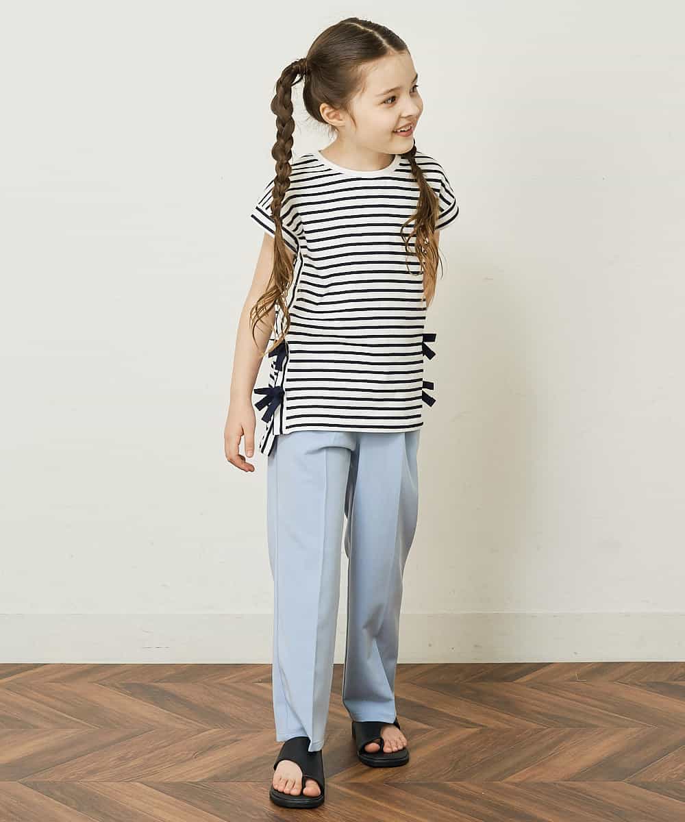 KJKGP11019 a.v.v KIDS(アー・ヴェ・ヴェ) [100-130]【毛玉になりにくい】サイドリボン半袖Tシャツ パープルボーダー