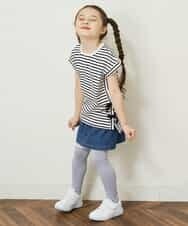 KJKGP11019 a.v.v KIDS(アー・ヴェ・ヴェ) [100-130]【毛玉になりにくい】サイドリボン半袖Tシャツ パープルボーダー