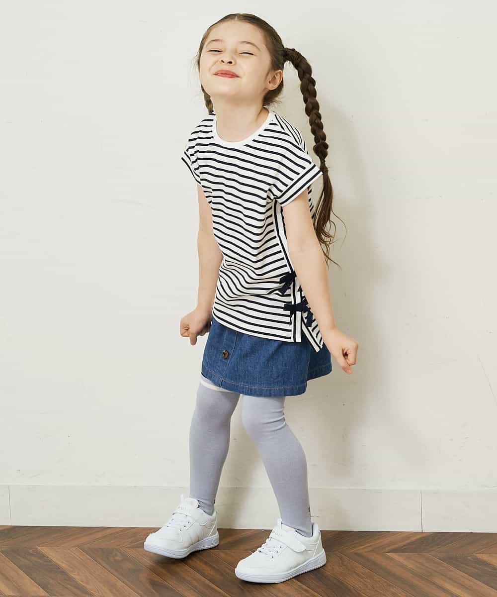 KJKGP11019 a.v.v KIDS(アー・ヴェ・ヴェ) [100-130]【毛玉になりにくい】サイドリボン半袖Tシャツ パープルボーダー