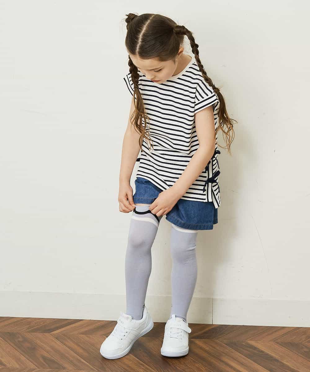 KJKGP11019 a.v.v KIDS(アー・ヴェ・ヴェ) [100-130]【毛玉になりにくい】サイドリボン半袖Tシャツ パープルボーダー