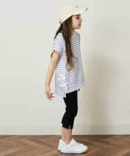 KJKGP11019 a.v.v KIDS(アー・ヴェ・ヴェ) [100-130]【毛玉になりにくい】サイドリボン半袖Tシャツ パープルボーダー