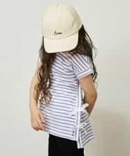 KJKGP11019 a.v.v KIDS(アー・ヴェ・ヴェ) [100-130]【毛玉になりにくい】サイドリボン半袖Tシャツ パープルボーダー