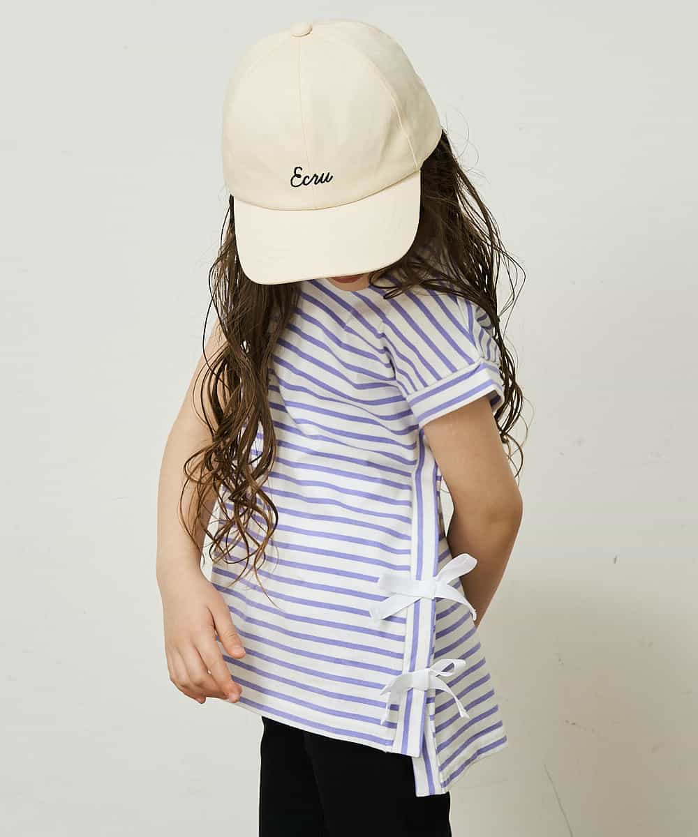 KJKGP11019 a.v.v KIDS(アー・ヴェ・ヴェ) [100-130]【毛玉になりにくい】サイドリボン半袖Tシャツ パープルボーダー