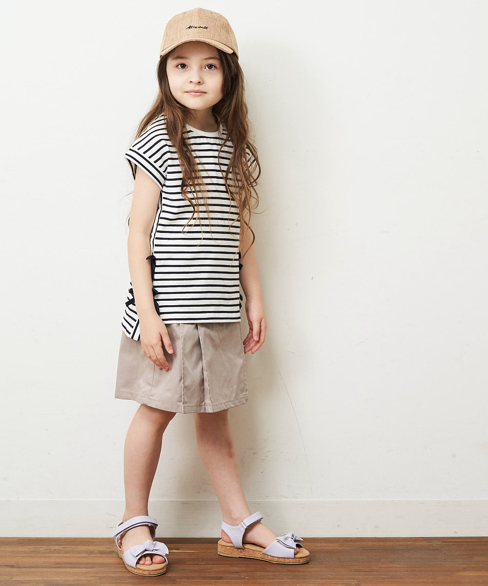 KJKGP11019 a.v.v KIDS(アー・ヴェ・ヴェ) [100-130]【毛玉になりにくい】サイドリボン半袖Tシャツ パープルボーダー