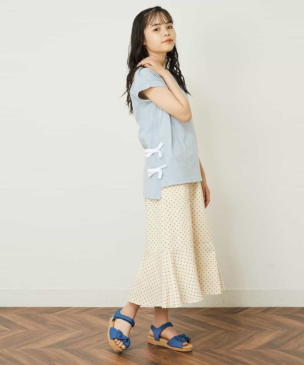 KJKGP11019 a.v.v KIDS(アー・ヴェ・ヴェ) [100-130]【毛玉になりにくい】サイドリボン半袖Tシャツ パープルボーダー
