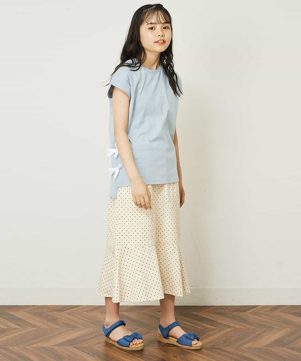 KJKGP11019 a.v.v KIDS(アー・ヴェ・ヴェ) [100-130]【毛玉になりにくい】サイドリボン半袖Tシャツ パープルボーダー