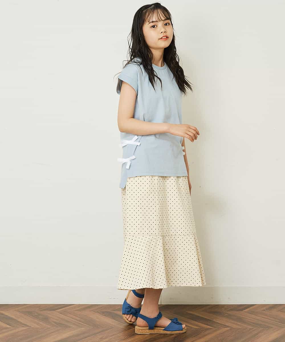 KJKGP11019 a.v.v KIDS(アー・ヴェ・ヴェ) [100-130]【毛玉になりにくい】サイドリボン半袖Tシャツ パープルボーダー