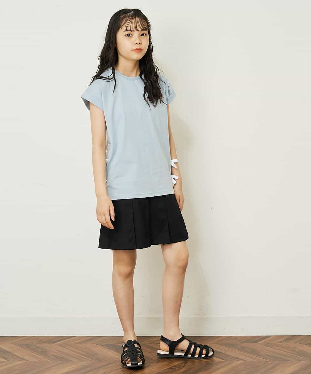 KJKGP11019 a.v.v KIDS(アー・ヴェ・ヴェ) [100-130]【毛玉になりにくい】サイドリボン半袖Tシャツ パープルボーダー