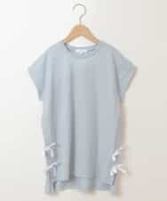 KJKGP11019 a.v.v KIDS(アー・ヴェ・ヴェ) [100-130]【毛玉になりにくい】サイドリボン半袖Tシャツ ライトブルー