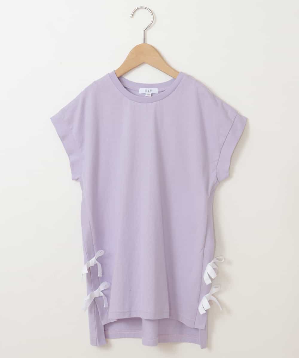 KJKGP11019 a.v.v KIDS(アー・ヴェ・ヴェ) [100-130]【毛玉になりにくい】サイドリボン半袖Tシャツ ラベンダー
