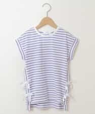 KJKGP11019 a.v.v KIDS(アー・ヴェ・ヴェ) [100-130]【毛玉になりにくい】サイドリボン半袖Tシャツ パープルボーダー
