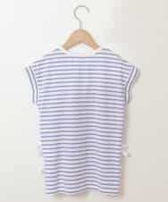 KJKGP11019 a.v.v KIDS(アー・ヴェ・ヴェ) [100-130]【毛玉になりにくい】サイドリボン半袖Tシャツ パープルボーダー