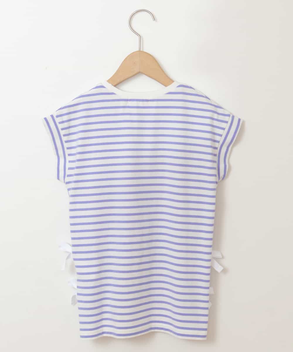 KJKGP11019 a.v.v KIDS(アー・ヴェ・ヴェ) [100-130]【毛玉になりにくい】サイドリボン半袖Tシャツ パープルボーダー
