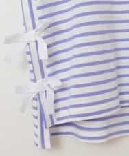 KJKGP11019 a.v.v KIDS(アー・ヴェ・ヴェ) [100-130]【毛玉になりにくい】サイドリボン半袖Tシャツ パープルボーダー