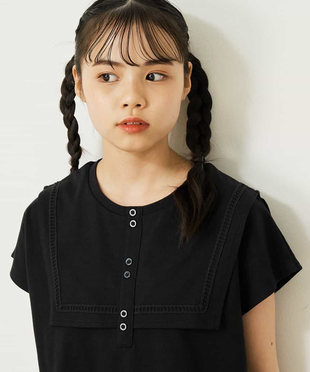 KJKGP17024 a.v.v KIDS(アー・ヴェ・ヴェ) [100-130]セーラーカラーTシャツ ライトブルー