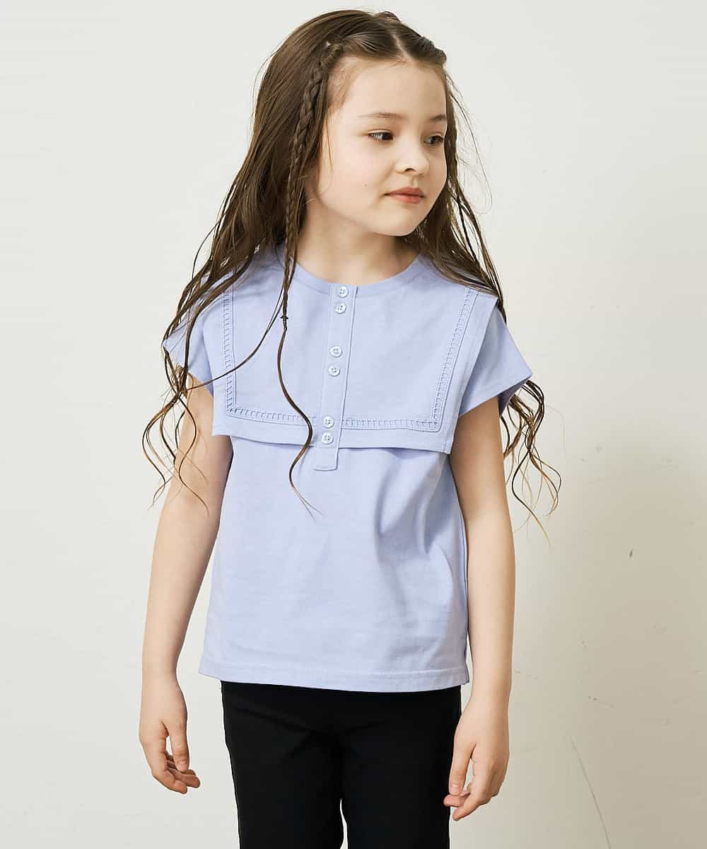 KJKGP17024 a.v.v KIDS(アー・ヴェ・ヴェ) [100-130]セーラーカラーTシャツ ライトブルー