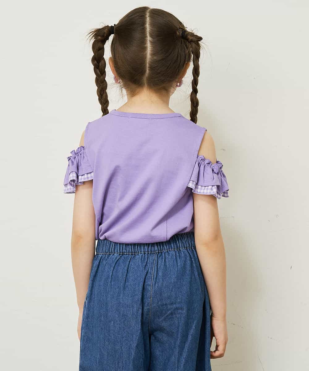 KJKGQ09024 a.v.v KIDS(アー・ヴェ・ヴェ) [140-150]袖フリルオフショルダーTシャツ ミント