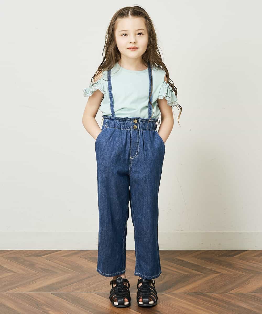 KJKGQ09024 a.v.v KIDS(アー・ヴェ・ヴェ) [140-150]袖フリルオフショルダーTシャツ ミント