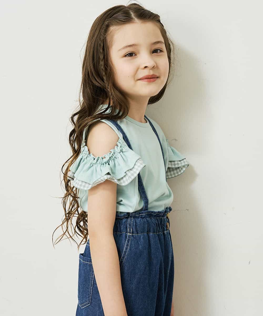KJKGQ09024 a.v.v KIDS(アー・ヴェ・ヴェ) [140-150]袖フリルオフショルダーTシャツ ミント