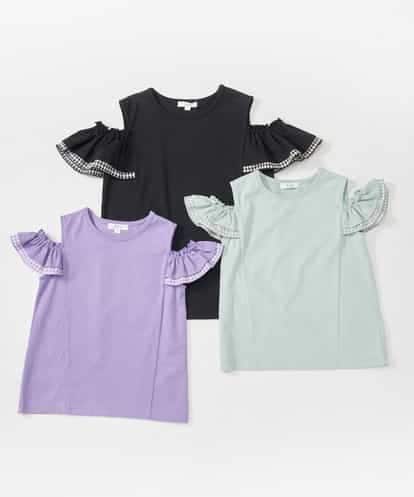 KJKGQ09024 a.v.v KIDS [140-150]袖フリルオフショルダーTシャツ
