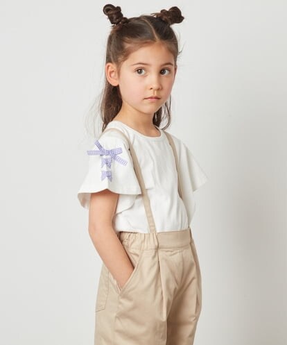 KJKGS02016 a.v.v KIDS [100-130]レースアップリボンスリーブＴシャツ