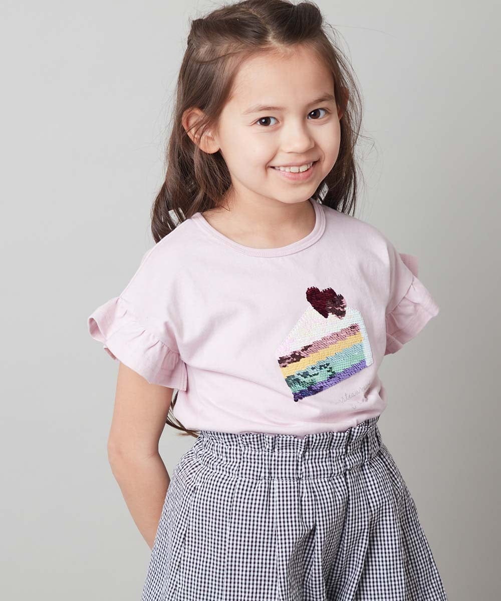 KJKGS03019 a.v.v KIDS(アー・ヴェ・ヴェ) [100-130]フリルスリーブスパンコールＴシャツ ピンク