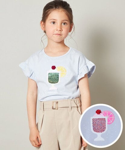 KJKGS03019 a.v.v KIDS [100-130]フリルスリーブスパンコールＴシャツ