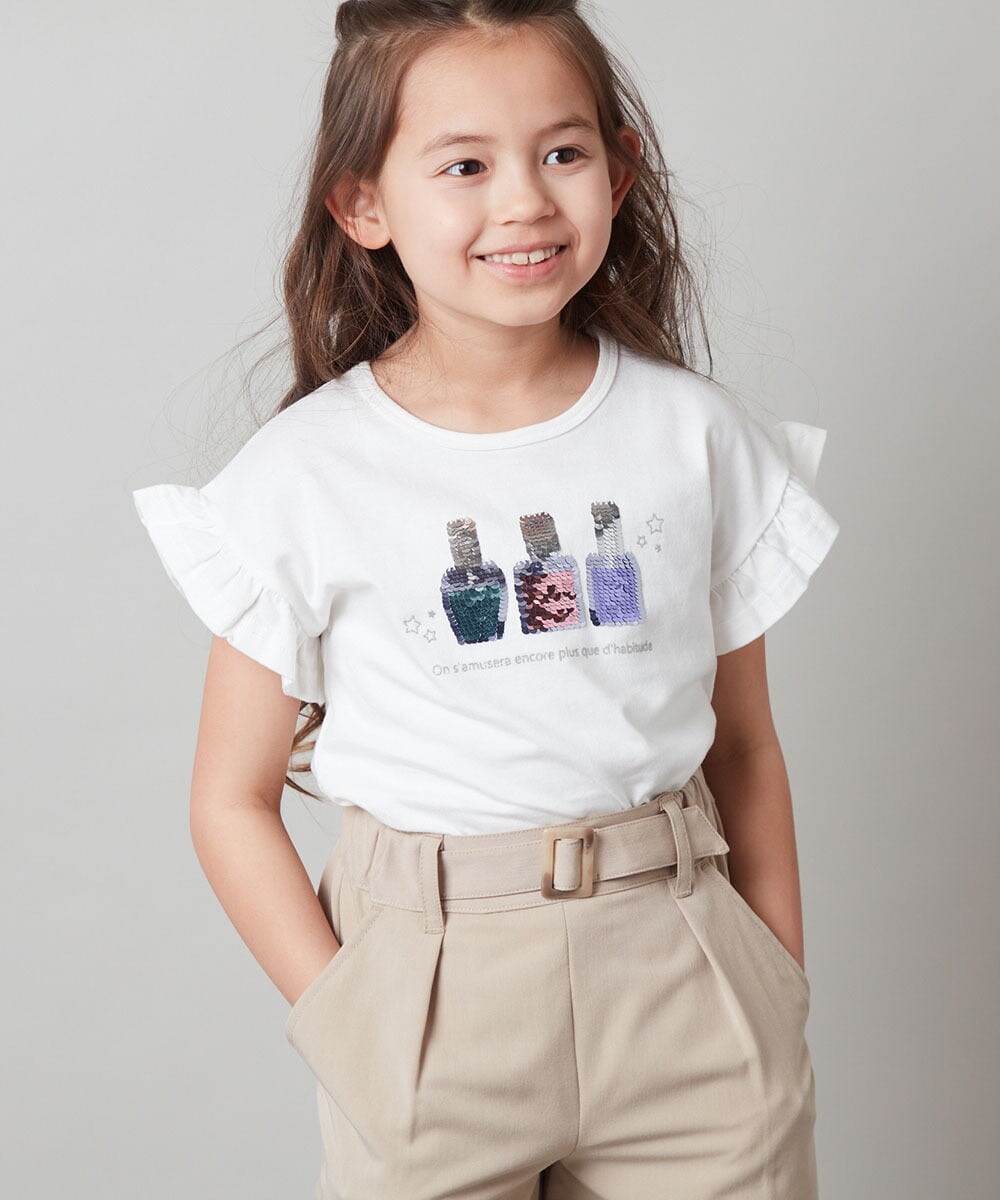 KJKGS03019 a.v.v KIDS(アー・ヴェ・ヴェ) [100-130]フリルスリーブスパンコールＴシャツ パープル