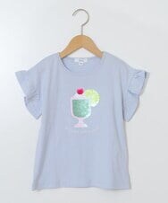 KJKGS03019 a.v.v KIDS(アー・ヴェ・ヴェ) [100-130]フリルスリーブスパンコールＴシャツ ライトブルー