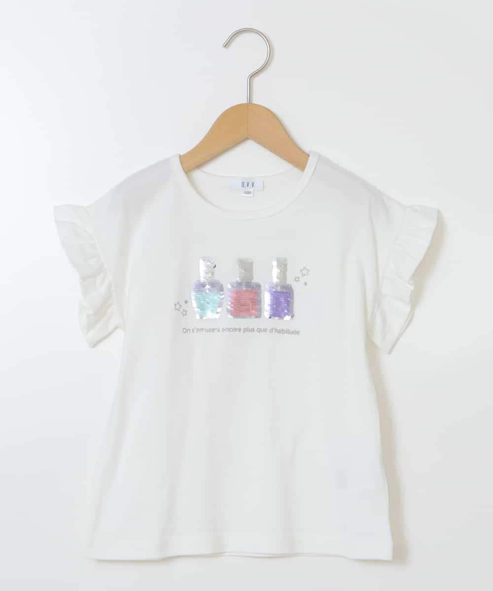 KJKGS03019 a.v.v KIDS(アー・ヴェ・ヴェ) [100-130]フリルスリーブスパンコールＴシャツ ホワイト